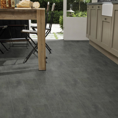 Sol PVC Best - Motif Carrelage Gris Foncé Marbré - salle à manger