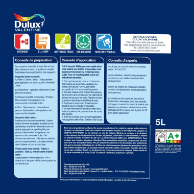 Dulux Valentine Le Blanc Facile - Facile à appliquer - Satin Blanc - étiquette