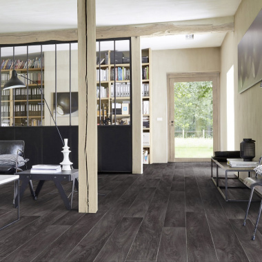 Sol PVC Best - Effet parquet vieilli - Bois gris anthracite - Salon