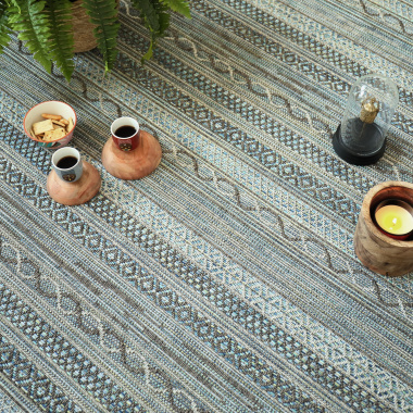 Tapis sur mesure tissé plat Aztlan bleu multicolor - vue de loin