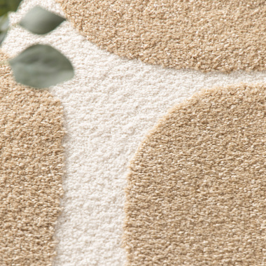 Texture et relief du motif fleurs marron clair du tapis de salon Flower Power