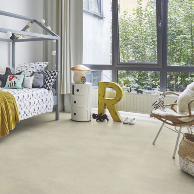 Sol PVC Premium Envers Textile - Béton ciré lissé - Gris clair - Chambre d'enfant