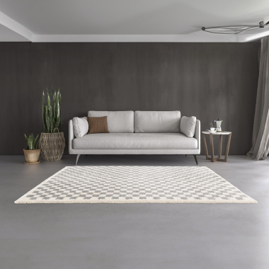 Tapis damier à poils longs - Colorama - Gris coloré - salon