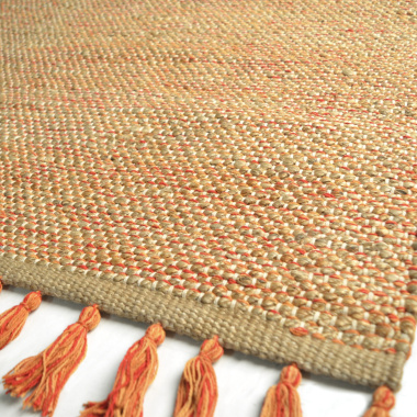 Tapis naturel en jute et coton - Néo-ethnique rouge - tranche