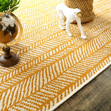 Tapis d'extérieur ou de salon - Motifs graphiques - Jaune et crème - Tranche