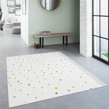 Tapis à pois Mia écru pour entrée, chambre ou pièce de vie, motif doux et moderne