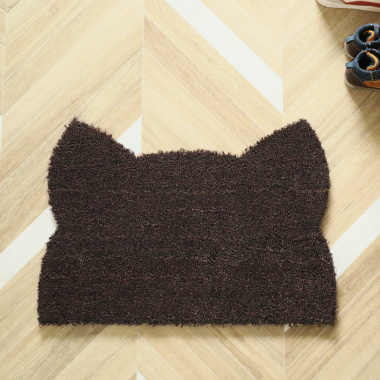 Paillasson Coco Chat Miaou brun vu du dessus, fibres naturelles de coco, épaisseur 17 mm