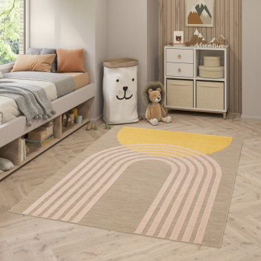 Tapis intérieur et extérieur en relief Luna beige, jaune, rose - chambre enfant