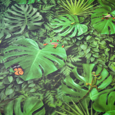 Sol Vinyle Textile – Relief 3D – Imprimé Faune et flore tropicale, motif jungle dense et immersif