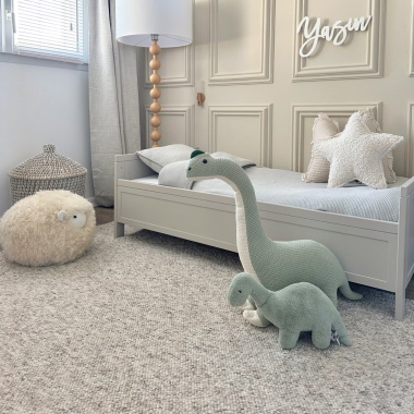 Tapis de salon ou chambre Bouclette grège tendre - chambre enfant partenariat