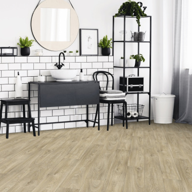Sol Vinyle Textile Grande largeur - Aspect parquet chêne brut - salle de bain