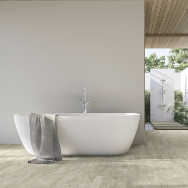 Sol en vinyle éco-conçu - Travertin contemporain - Naturel - salle de bain
