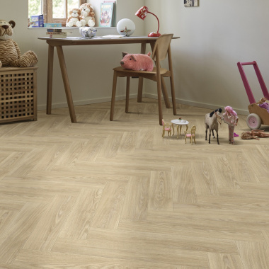 Sol Vinyle Textile - Harmonie - Bois clair bâton rompu - Surface brillante - chambre et bureau