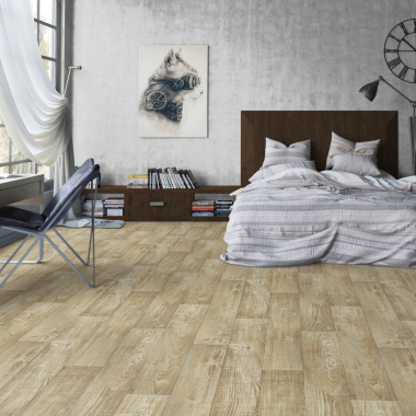 Sol PVC Best - Imitation parquet Mélèze Brun Clair - Chambre