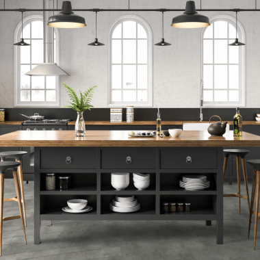 Sol Vinyle Textile Black Edition - Aspect béton griffé - Gris clair - Cuisine