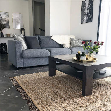 Tapis naturel en jute et coton - Néo-ethnique marron - Ambiance salon