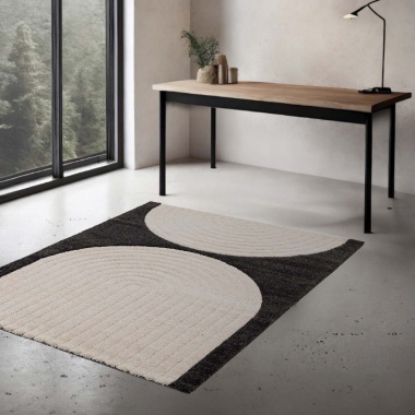Tapis de salon en relief Modern Circle noir et crème - chambre