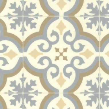 Détail du décor carreaux de ciment bleu et ocre - Sol Vinyle Inspiration