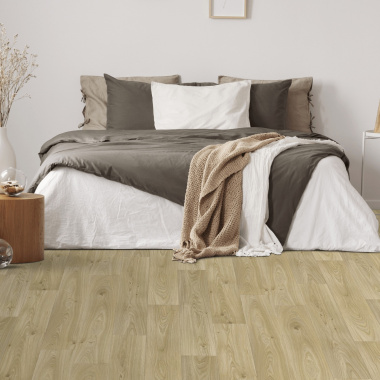 Sol Vinyle Textile Grande largeur - Aspect parquet chêne clair - Chambre