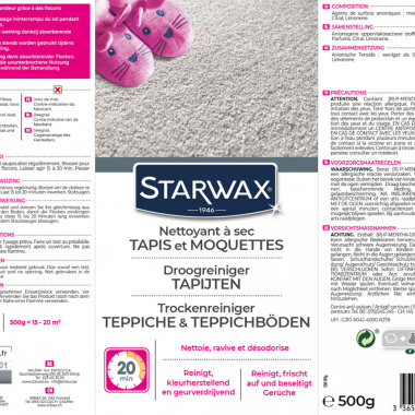 Nettoyant à sec Tapis Moquettes Starwax - 500g - étiquette