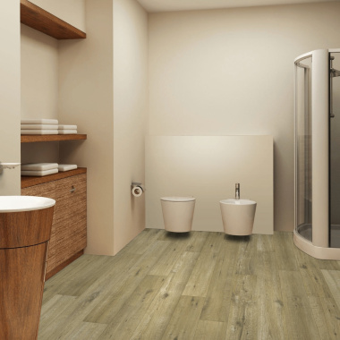 Sol Vinyle Textile Haute Performance - Imitation bois chêne rustique - salle de bain