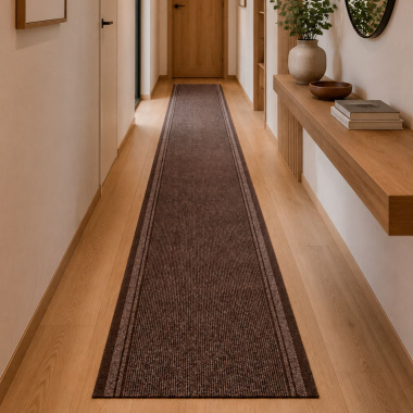 Tapis de couloir et d'entrée brun - Antidérapant au mètre apportant une touche chaleureuse à un long couloir