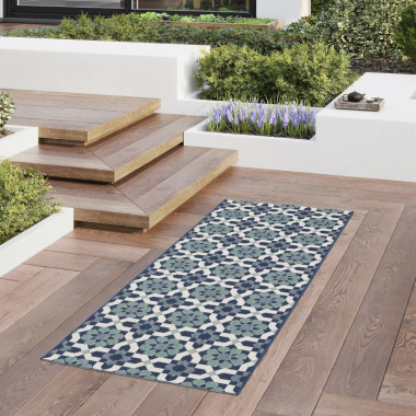 Tapis de couloir et cuisine - Lucienne - Bleu nuit - terrasse