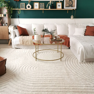 Tapis de salon en relief - Circle - Courbe écru et crème - salon