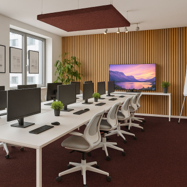 Moquette professionnelle - Trafic 33 Contract - Rouge chiné recyclable - Bureau open space moderne