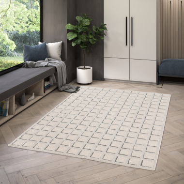 Tapis de salon graphique en relief - Case - Beige crème - chambre