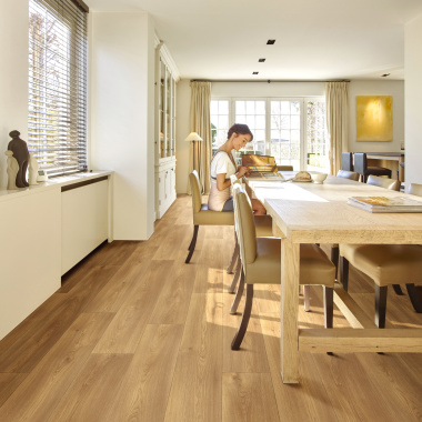 Sol Vinyle Textile Haute Performance - Imitation parquet classique miel - salle à manger