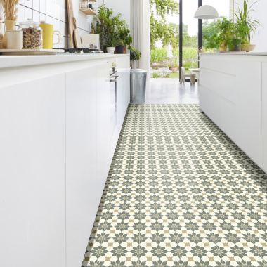 Sol Vinyle Link Plus - Carreaux de ciment motif beige - Surface brillante - cuisine