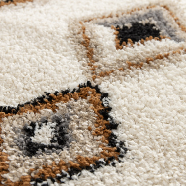 Tapis motif berbère à franges - Héritage du désert - Gris, camel - gros plan