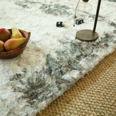 Tapis shaggy à poils longs ultra doux Fluffy crème, marron et caramel - salon