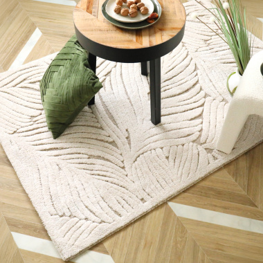 Tapis de salon en matière recyclée Ode à la nature beige et crème - salon