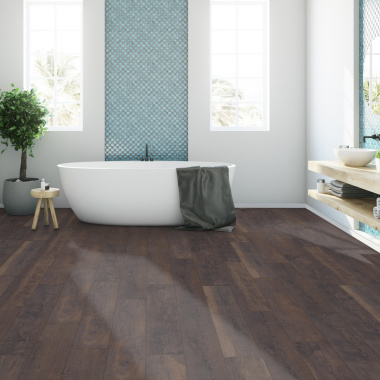 Parquet flottant Stratifié compatible cuisine salle de bain - Chêne brun Cuba - Salle de bain