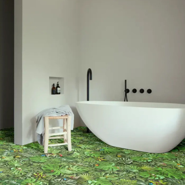 Tapis sur mesure Vinyle Textile Relief 3D Faune et flore tropicale pour salle de bains