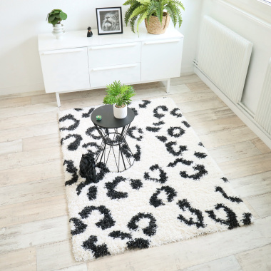 Tapis salon à poils longs - Wild animal noir et blanc cassé - salon