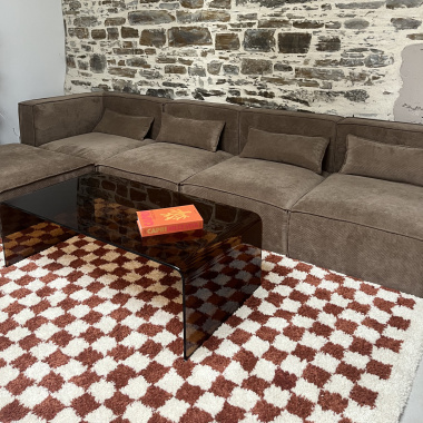 Tapis damier à poils longs - Colorama - Rouge terracotta - salon