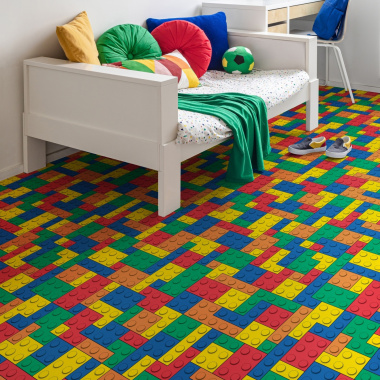 Sol vinyle Style motif puzzle jeu de briques multicolore - chambre enfant