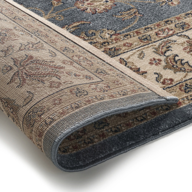 Détail du tapis persan Kiana gris bleuté avec dos tissé visible