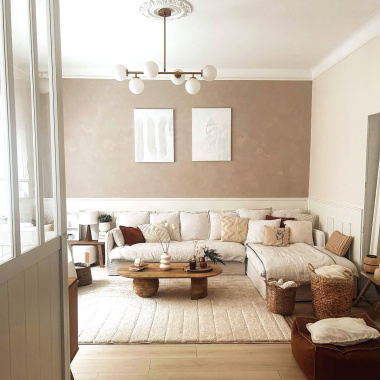 Tapis en relief géométrique Andréa écru et beige naturel - partenariat