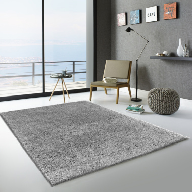 Tapis Flocon - Shaggy frisé à poils longs - Gris clair - Ambiance salon