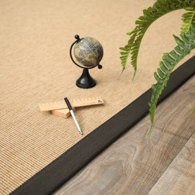 Tapis extérieur et intérieur tissé plat naturel ganse grise anthracite - salon