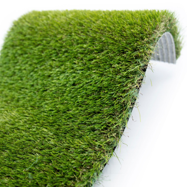 Gazon synthétique Lodge 100 % recyclable - 40mm, vue zoomée sur fibres et envers blanc Verdite