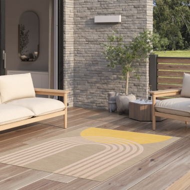 Tapis intérieur et extérieur en relief Luna beige, jaune, rose - terrasse
