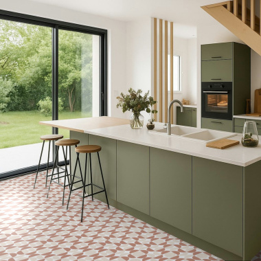 Sol Vinyle Mood - Atelier Bauhaus - Terracotta dans une cuisine tendance et chaleureuse