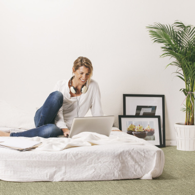 Moquette rayée chambre Laine & Mix Écru et beige foncé - chambre