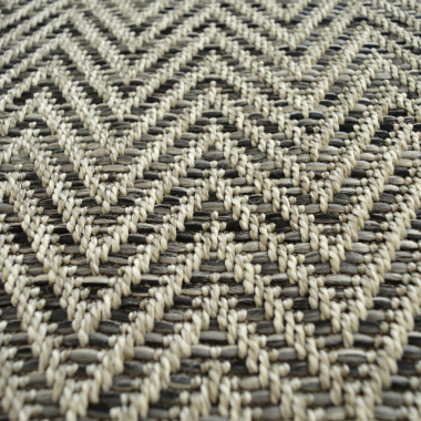 Tapis intérieur / extérieur Java Chevron silver ganse noire - gros plan