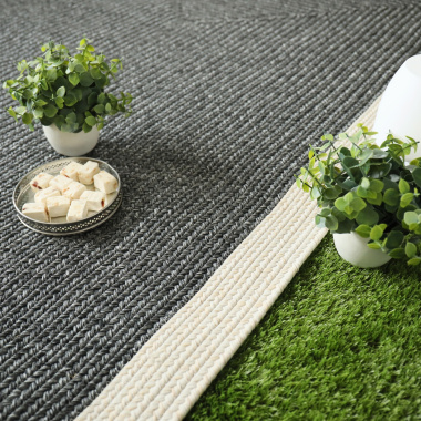 Tapis imitation fibres naturelles intérieur et extérieur Provence gris et beige - jardin